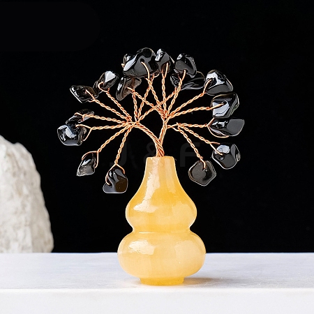 Natural Obsidian Chips Tree of Life Decorations with Topaz Gourd Base PW-WGCDFFC-05-1