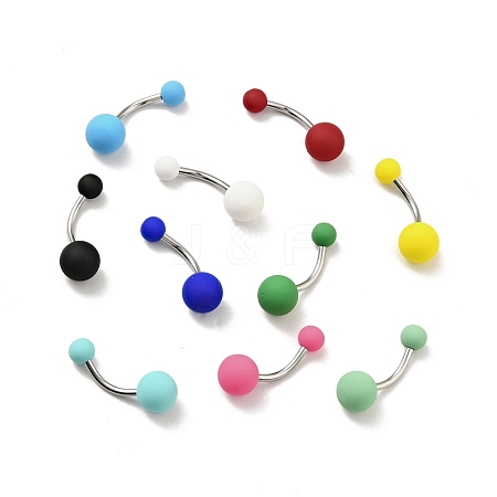 10Pcs Acrylic Round Beaded Curved Barbell AJEW-G041-03P-1