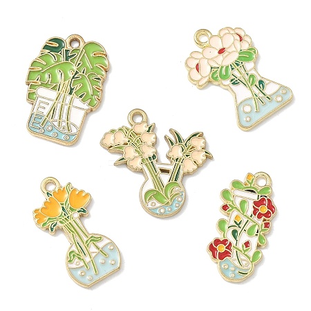 Green Plants and Potted Plants Alloy Enamel Pendants ENAM-P266-01A-G-1