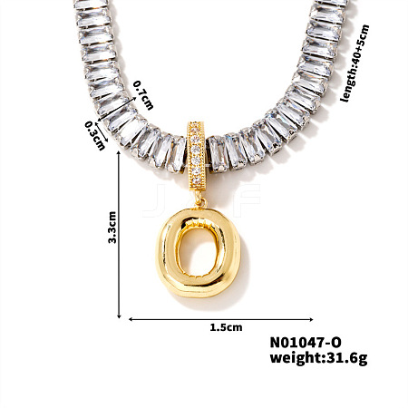 Golden Tone Brass Pave Clear Cubic Zirconia Letter Pendant Necklaces for Women YX4437-15-1