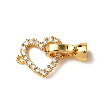 Heart Brass Micro Pave Clear Cubic Zirconia Fold Over Clasps KK-Z121-23G-1
