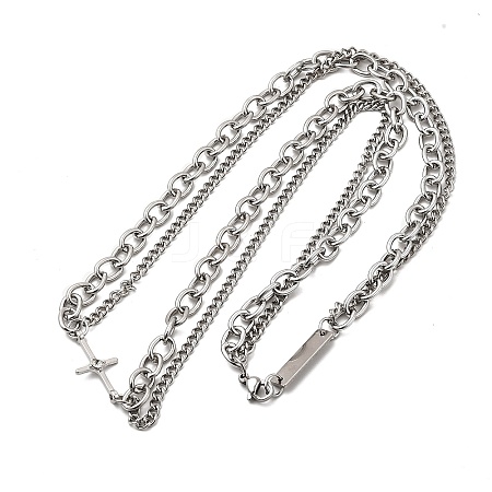 Gothic Style 304 Stainless Steel Link Double Layer Necklaces for Men FS-WG470F1-05-1