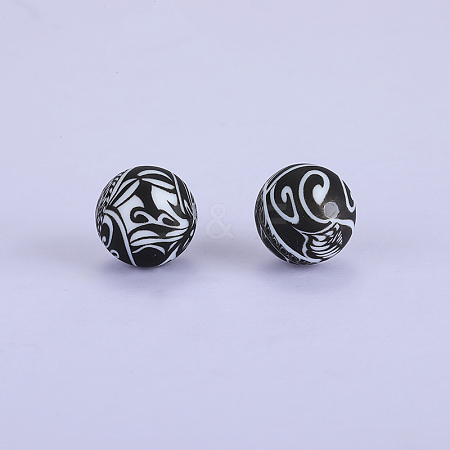 Round with Leopard Print Pattern Food Grade Eco-Friendly Silicone Focal Beads SI-JX0056A-227-1