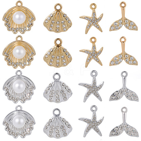 32Pcs 8 Styles Alloy Rhinestone Pendants FIND-SC0016-46-1