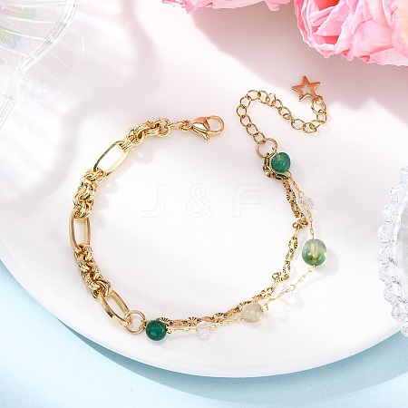 Brass Link Chain & 304 Stainless Steel Textured Dapped Chains Bracelets for Women BJEW-JB12481-01-1