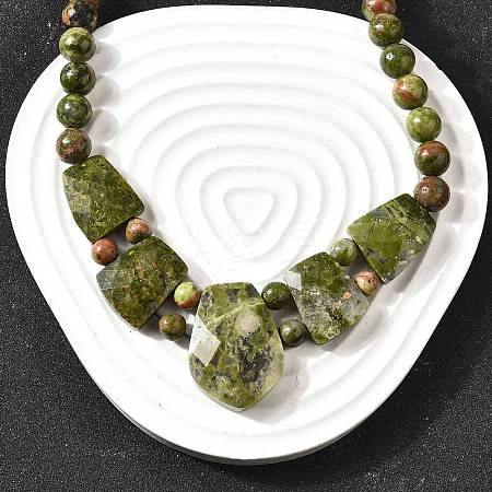 Natural Unakite Faceted Bib Graduated Beaded Necklaces for Women NJEW-B128-01N-1