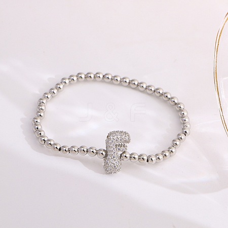 Brass Micro Pave Clear Cubic Zirconia Beaded Stretch Bracelets for Women FS-WG5260F-06-1