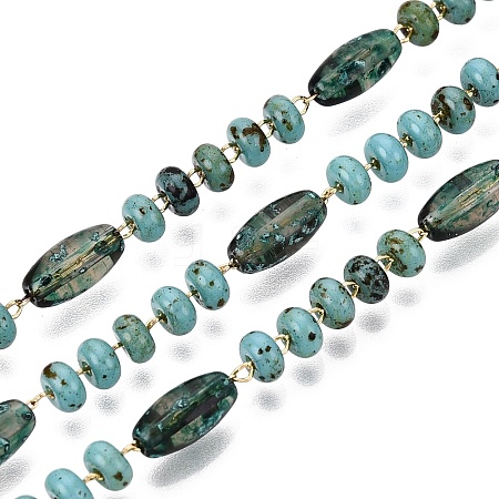 Handmade Brass & Glass Beaded Link Chains CHC-Q021-06G-1
