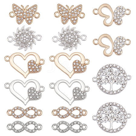 SUNNYCLUE 32Pcs 8 Styles Alloy Crystal Rhinestone Connector Charms ALRI-SC0001-22-1