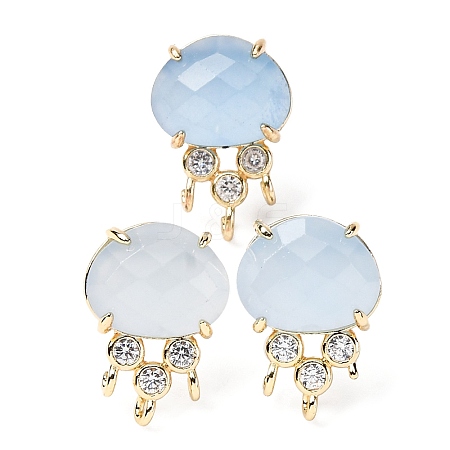 Brass Micro Pave Cubic Zirconia Stud Earring Findings with Natural Natural White Jade Imitation Aquamarine KK-Z096-05G-06-1