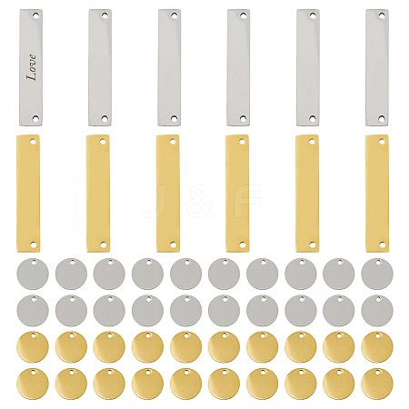 DIY Flat Round & Rectangle Stainless Steel Stamping Blank Tag Pendant & Links Connectors Kits STAS-DC0016-15-1