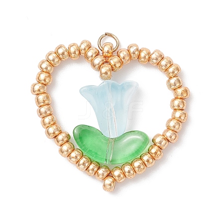 MIYUKI Glass Seed Beaded Heart and Flower Pendants PALLOY-MZ01079-01-1