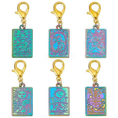 6Pcs 6 Styles Tarot Alloy Pendant Locking Stitch Markers HJEW-HY00013-1
