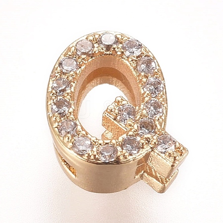 Golden Plated Brass Micro Pave Cubic Zirconia Slide Charms ZIRC-L075-61Q-G-1