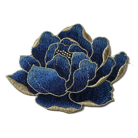 Peony Pattern Polyester Fabrics Computerized Embroidery Cloth Sew on Patches PATC-WH0009-09-1