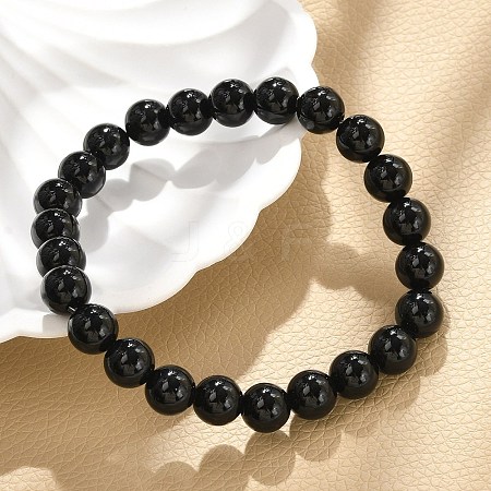 Natural Dyed & Heated Black Agate Beaded Stretch Bracelets BJEW-F203-09-1