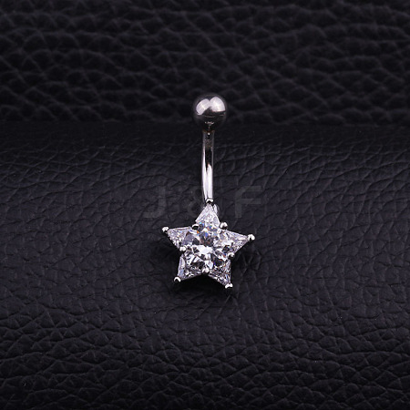 316L Surgical Stainless Steel Micro Pave Clear Cubic Zirconia Curved Barbell Belly Rings WGD8A79-03-1