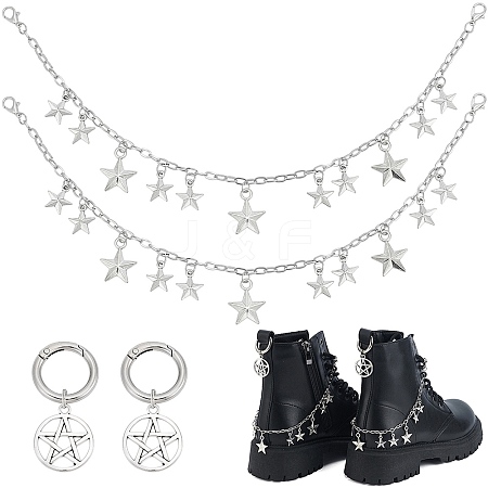 4Pcs 2 Styles Brass Twisted Chains Boot Strap Chains & Alloy Shoes Charms Sets HJEW-BM0001-08-1