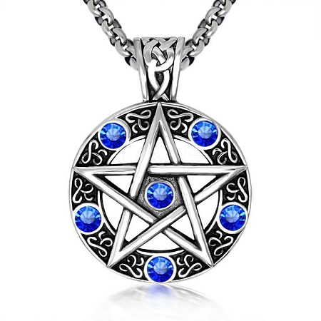 Star Stainless Steel Rhinestone Pendant Necklaces for Men PW-WG30879-02-1