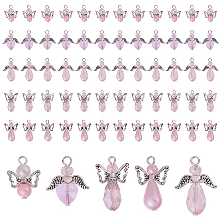 60Pcs 5 Styles Tibetan Style Alloy Butterfly Bead & ABS Plastic Pearl & Glass Pendants PALLOY-CA00015-1
