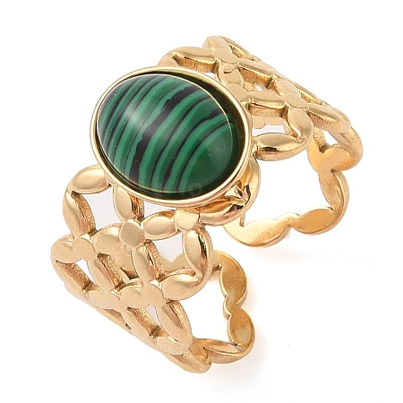 Oval Natural Malachite Finger Rings RJEW-Z057-13G-02-1