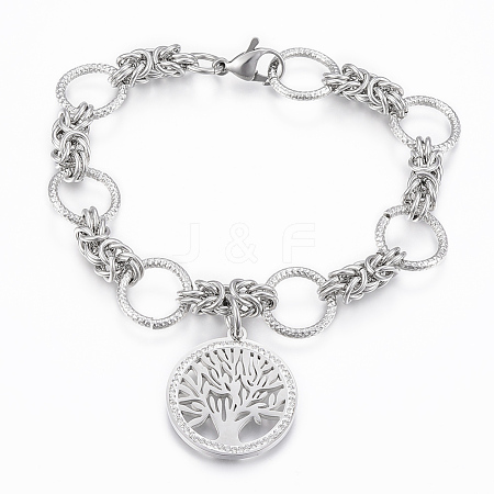 304 Stainless Steel Charm Bracelets BJEW-A109-08P-1