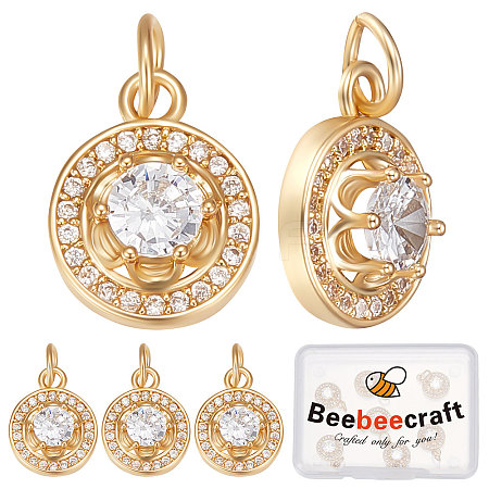 Beebeecraft 8Pcs Brass Micro Pave Clear Cubic Zirconia Charms KK-BBC0005-61-1