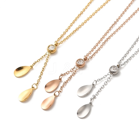 Teardrop PVD Vacuum Plating 304 Stainless Steel Lariat Necklaces NJEW-G125-08-1