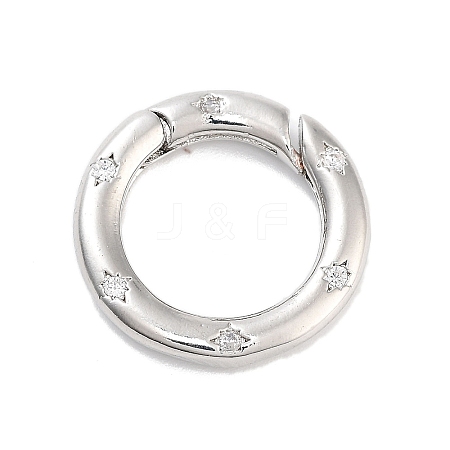 Brass Micro Pave Clear Cubic Zirconia Spring Gate Rings X-KK-M293-54P-1