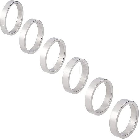 Unicraftale 6Pcs 6 Style 304 Stainless Steel Flat Plain Band Finger Ring for Women RJEW-UN0001-16-1