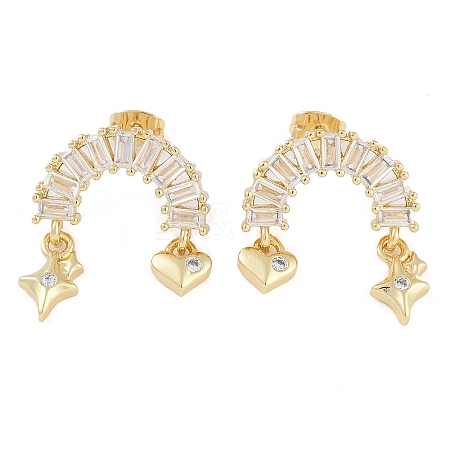 Brass Pave Clear Cubic Zirconia Stud Earrings for Women EJEW-S225-10G-02-1