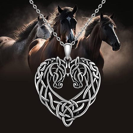 Alloy Viking Knot Heart Horse Pendant Necklaces FS-WG2DD1C-01-1