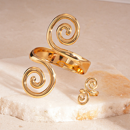 Double Swirl Alloy Cuff Bangles & Cuff Rings Sets FS-WGA6312-01-1
