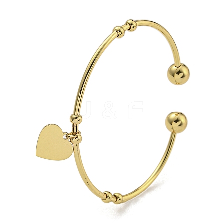 PVD Vacuum Plating 202 Stainless Steel Heart Charm Open Cuff  Bangles for Women BJEW-M317-02G-1