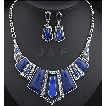 Pentagon Bohemia Zinc Alloy with Synthetic Turquoise Pendant Necklaces & Stud Dangle Earrings Sets FS-WGE76F1-02-1