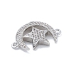 Rack Plating Brass Micro Pave Clear Cubic Zirconia Moon with Star Connector Charms KK-A234-056P-2