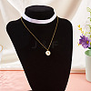 Alloy White Enamel Flat Round with Letter A Pendant Single Face Velvet Ribbon & 304 Stainless Steel Chain Double Layered Necklaces for Women NJEW-TAC0040-6