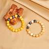 Natural Yellow Jade Round Beaded Stretch Bracelet BJEW-SW00077-01-2