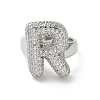 Letter Brass Micro Pave Clear Cubic Zirconia Open Cuff Ring for Women RJEW-N046-03R-P-2