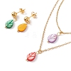 Synthetic Shell Leaf Pendant Double Layer Necklaces and Dangle Stud Earrings SJEW-F217-04G-2