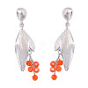 Zinc Alloy Leaf Stud Dangle Earrings with Rhinestone Tassel WGF38D3-02-1