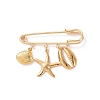 304 Stainless Steel Shell & Starfish Charms Safety Pin Brooch JEWB-BR00083-1