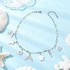 3Pcs 3 Styles Alloy Fish Tail Octopus & Natural White Shell Pendant Brass Paperclip Chain Necklaces for Women NJEW-JN05406-4