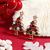 Christmas Tree Alloy Rhinestone Pendant Necklaces & Stud Earrings & Rings & Brooch Sets WG792CD-05-4