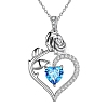 Rhodium Plated 925 Sterling Silver Pave Cubic Zirconia Rose Heart Birthstone Pendant Cable Chain Necklaces PW-WGEE50C-03-1