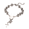 Tarnish Resistant Rosary Bead Bracelets with Cross BJEW-E282-01P-1