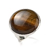 Natural Tiger Eye Round Adjustable Rings RJEW-K371-09S-26-2