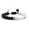 Adjustable Round Natural Howlite & Frosted Obsidian Braided Bead Bracelets for Women Men GP7384-1-1