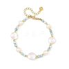 Faceted Round Natural Larimar and Keshi Pearl Coin Beaded Bracelets BJEW-JB14469-2