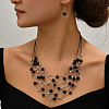 Bohemian Ethnic Style Alloy & Plastic Pearl & Glass Round Beaded Multilayer Necklaces & Dangle Earrings Sets FS-WG56E61-03-1